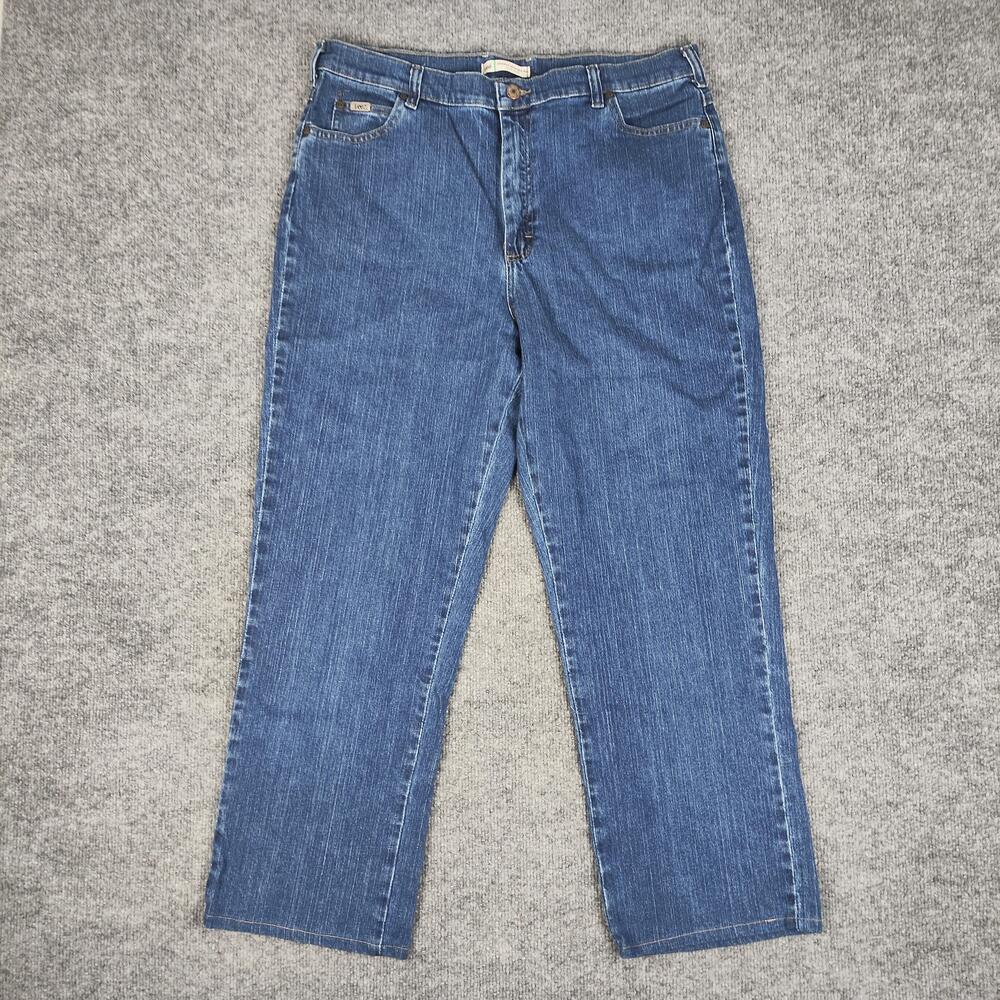 Lee Relaxed Straight Jeans Womens 16 Blue Medium Wash High Rise Stretch Denim